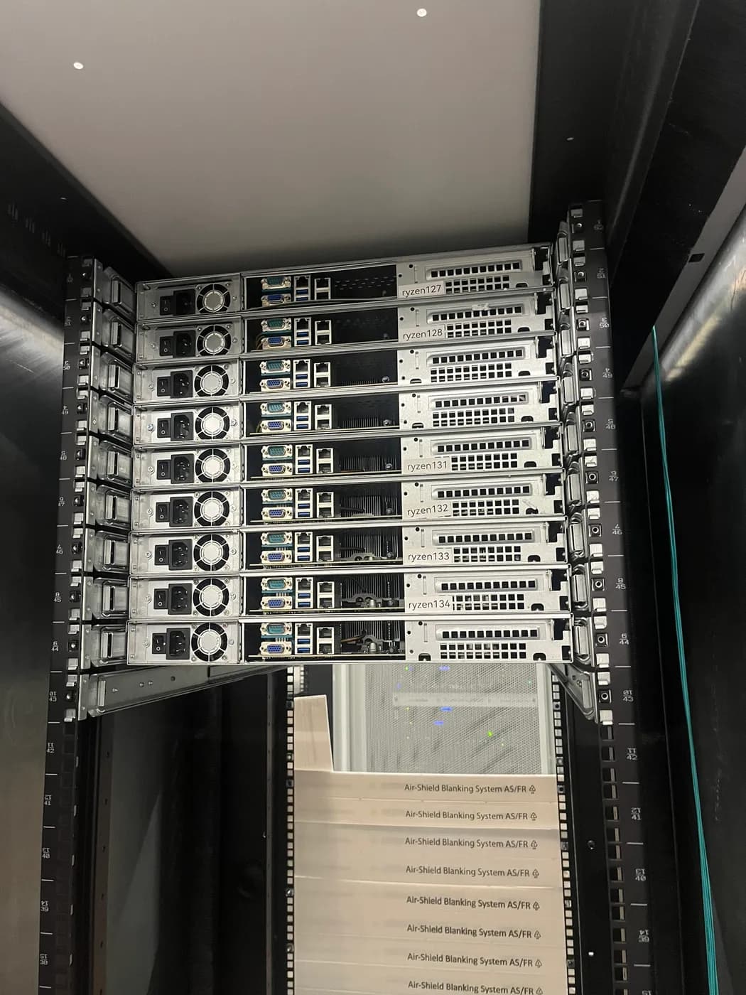 Several servers mounted above one another in an open rack