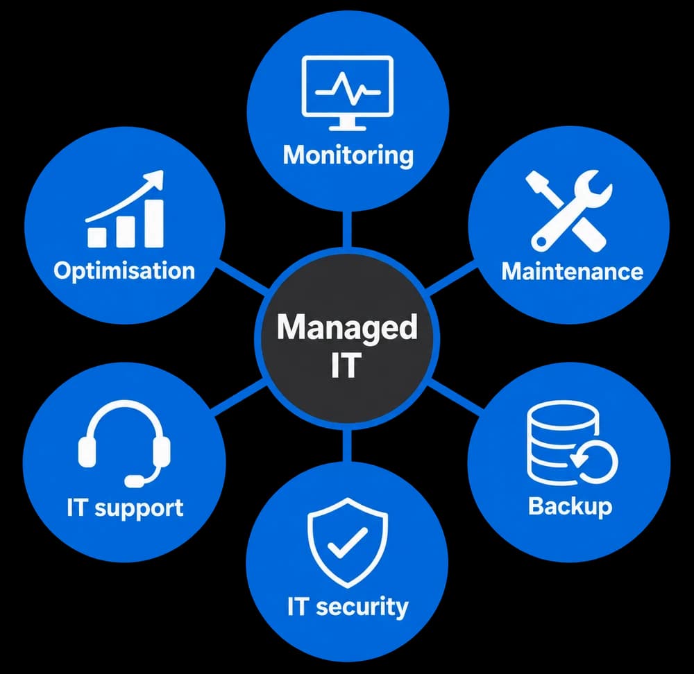 Managed IT by NUXOA: monitoring, maintenance, backup, IT security, IT support and optimisation
