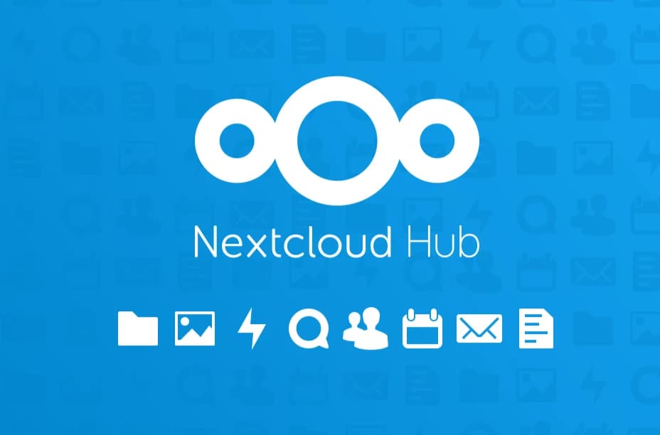 Nextcloud Hub with icons for files, photos, contacts, calendars and email